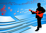 Guitar Player on Abstract Blue Background