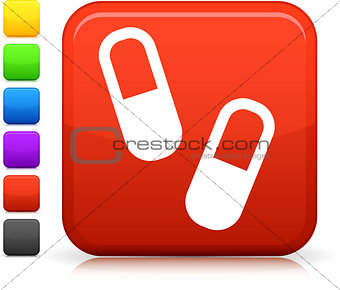 medical pills icon on square internet button
