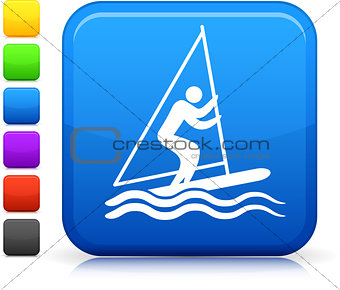 stick figure sailing icon on square internet button