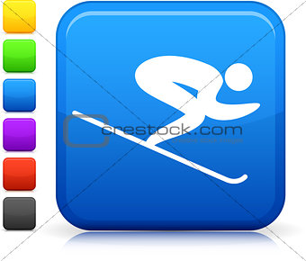 skiing icon on square internet button