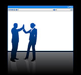 Business people on background with web browser blank page