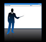 Businessman on background with web browser blank page