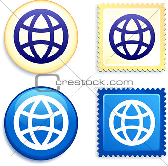 Globes on Stamp and Button