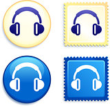Headphones on Stamp and Button