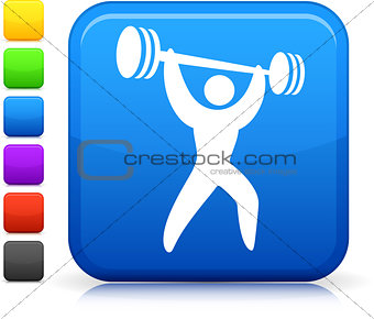 weight lifter icon on square internet button