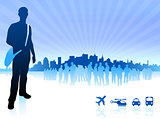 young traveler internet background with city and transportation 