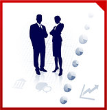 business team silhouettes on corporate background