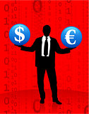 Young business man with currency symbols