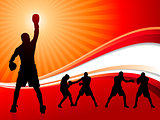 Boxing Set on Abstract Red Background