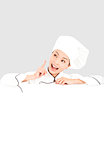  young woman chef thinking  with blank board