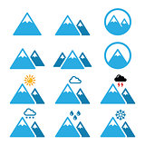 Mountain winter vector icons set