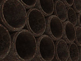 Metel drainage pipes stacked