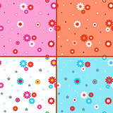 Four seamless vector patterns with daisies