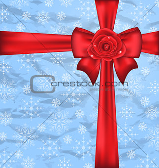 Festive packing with gift bow, snowflakes texture