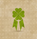 Award ribbon with four-leaf clover for St. Patrick's Day, retro 