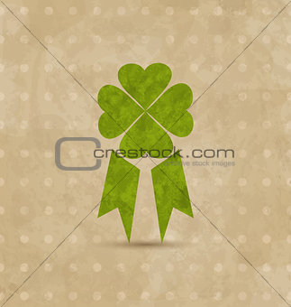 Award ribbon with four-leaf clover for St. Patrick's Day, retro 