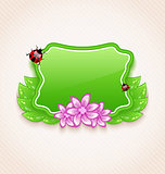 Cute spring card with flower, leaves, lady-beetle
