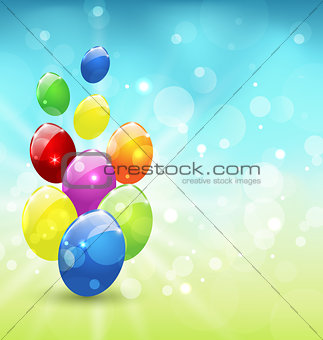 Easter set colorful eggs, holiday background