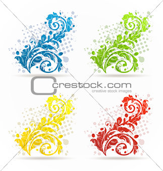 Four seasonal floral colorful set isolated