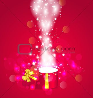 Christmas background with open magic gift box