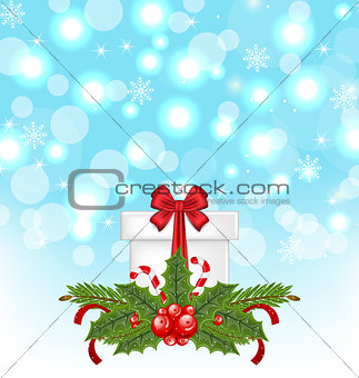Christmas gift box with holiday decoration