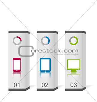 Set boxes with simple gadgets infographic icons