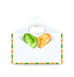Envelope with clover in Irish flag color for St. Patrick's Day