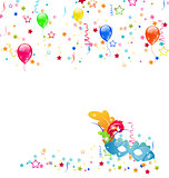 Carnival background with mask, confetti, balloons