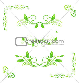 Set green floral elements with eco leaves isolated (2)