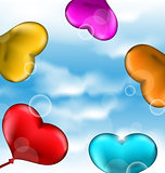 Collection glossy hearts balloons for Valentine Day in the blue 
