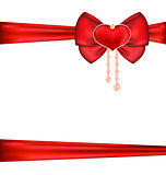 Red bow with heart and pearls for packing gift Valentine Day