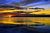 Fantastic colors of the sunset. Lake Pongomozero, North Karelia, Russia