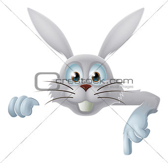 White Easter bunny pointing down