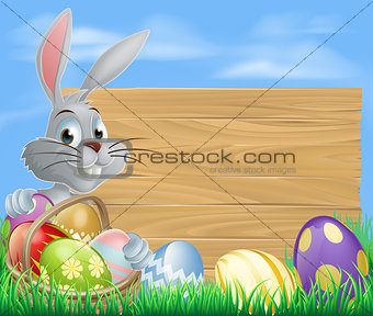 Rabbit with eggs basket and Easter sign