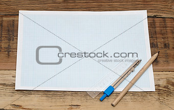 Geometry set with compass,pencil,ruler on graph paper