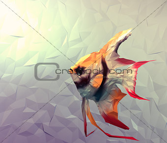 Scalar fish in water 3d render computer graphic illustration in mosaic flat surface style.