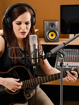 Woman in a recording studio