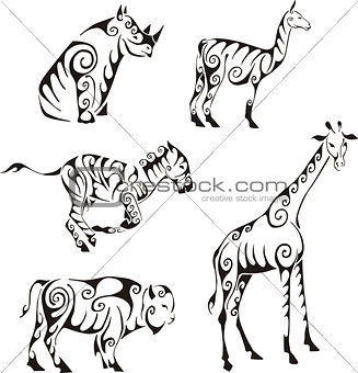 ungulates animals in tribal style
