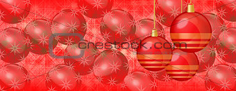 Red Christmas panoramic background with red baubles 