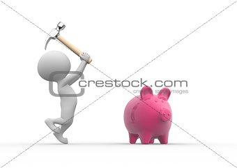 Breaking a piggy bank with a hammer 