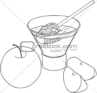 Rosh Hashanah Honey With Apples Coloring Page