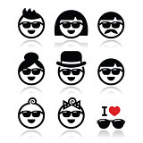 People wearing sunglasses, holidays icons set
