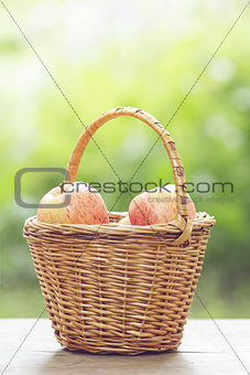 gala apples in the basket on old table