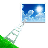 stair is get away from land in cloudy sky on a white background