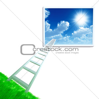 stair is get away from land in cloudy sky on a white background