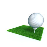 golf ball on a lawn from a green bright grass on a white background