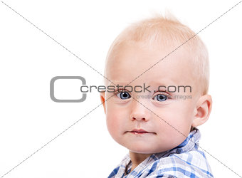 Closeup of a nine-month old boy over white background