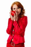 woman, holding tender an apple