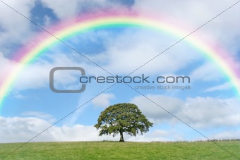 Solitary Oak and Rainbow