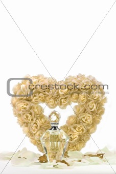 Heart of roses with crystal bottle